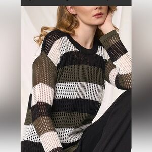 Angel Women's Striped Sweater - Green, Black, and White large